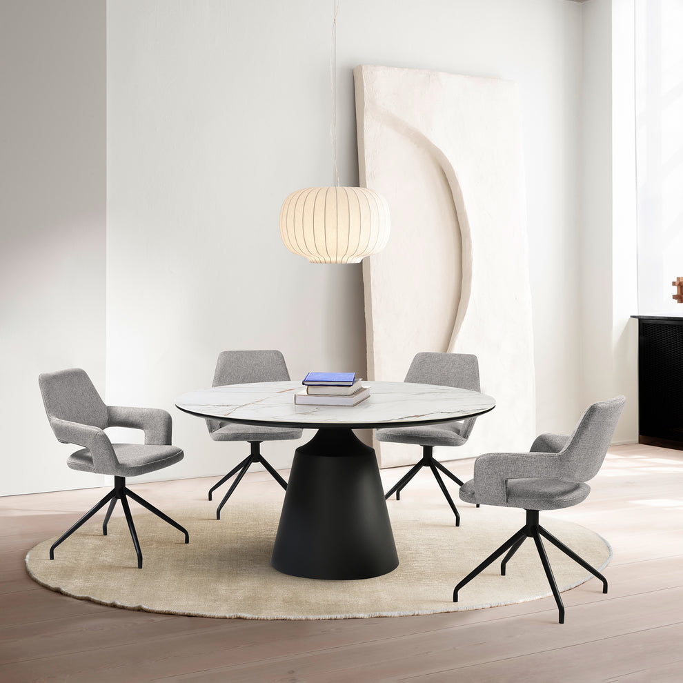 Penny Swivel Upholstered Dining Chair in Gray Fabric with Black Metal Legs - Set of 2 By Armen Living | Dining Chairs | Modishstore - 2