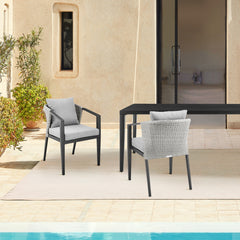 Palma Outdoor Patio Dining Chairs in Aluminum and Wicker with Gray Cushions - Set of 2 By Armen Living