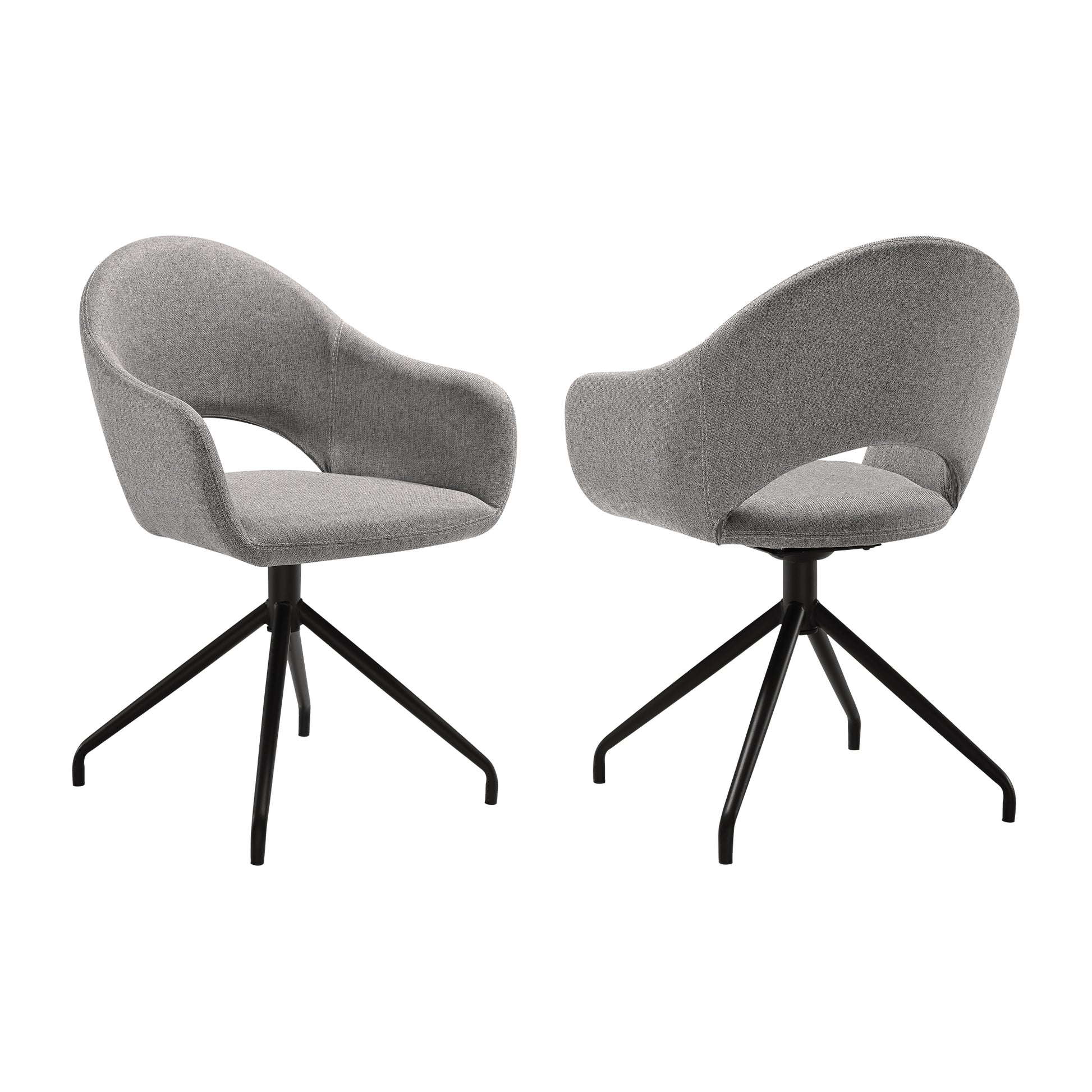 Pria Swivel Upholstered Dining Chair in Gray Fabric with Black Metal Legs - Set of 2 By Armen Living | Dining Chairs | Modishstore - 3
