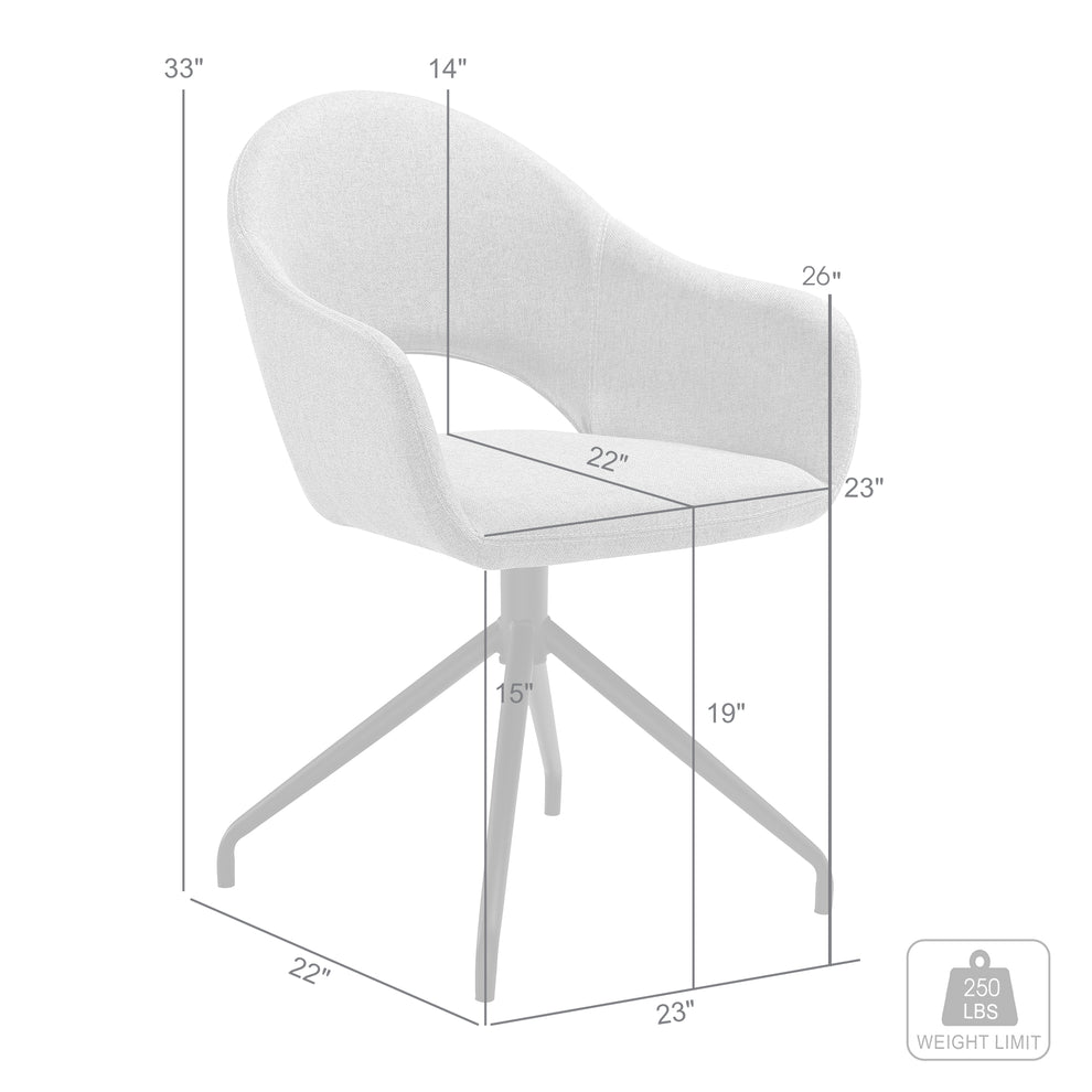 Pria Swivel Upholstered Dining Chair in Gray Fabric with Black Metal Legs - Set of 2 By Armen Living | Dining Chairs | Modishstore - 10
