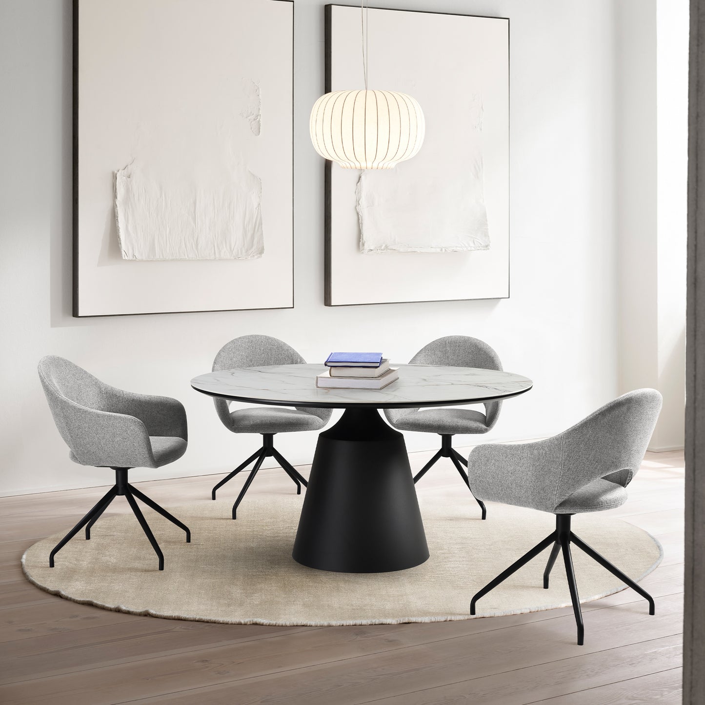 Pria Swivel Upholstered Dining Chair in Gray Fabric with Black Metal Legs - Set of 2 By Armen Living | Dining Chairs | Modishstore - 2