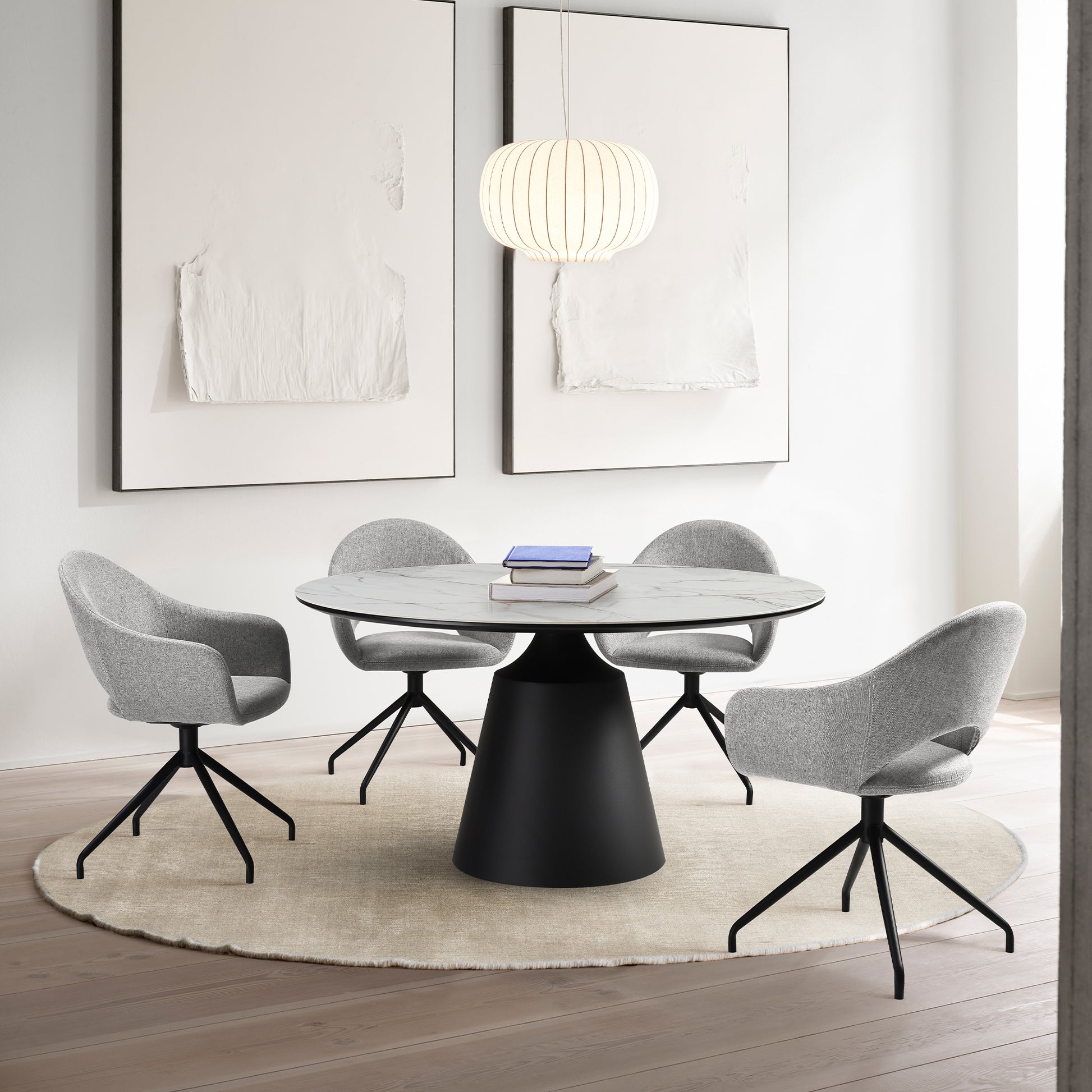 Pria Swivel Upholstered Dining Chair in Gray Fabric with Black Metal Legs - Set of 2 By Armen Living | Dining Chairs | Modishstore - 2