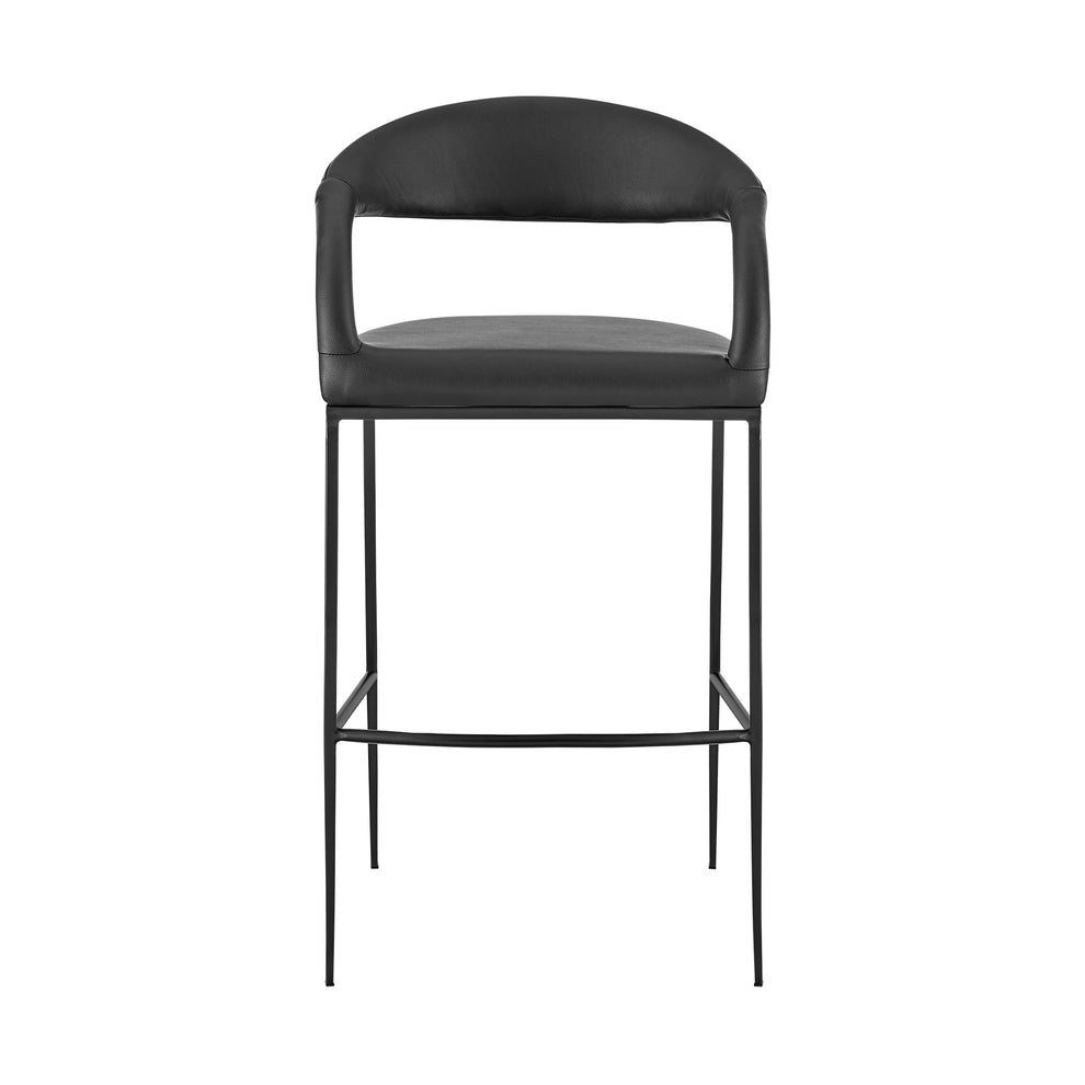 Ramona 30" Bar Stool with Matte Black Iron and Black Faux Leather By Armen Living | Bar Stools | Modishstore - 3