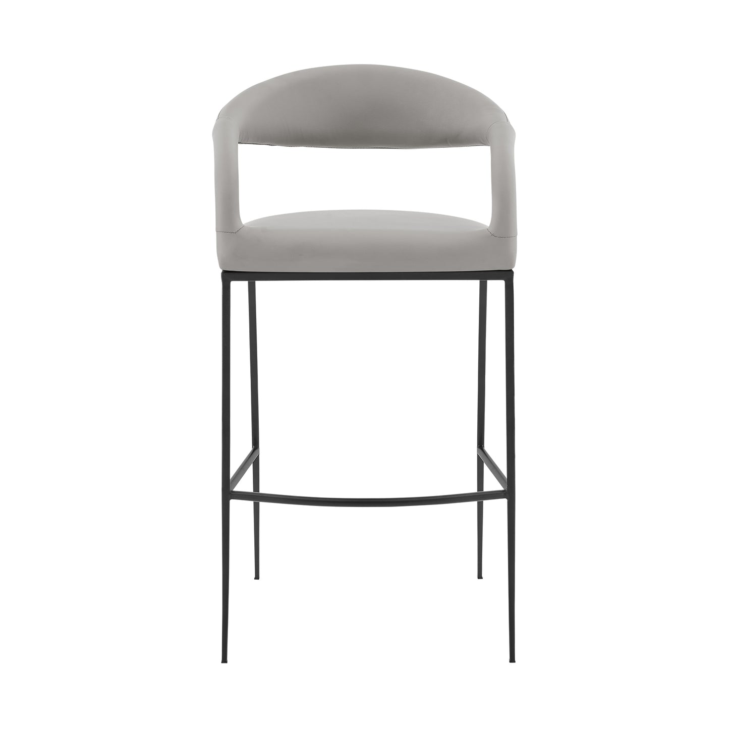 Ramona 30" Bar Stool with Matte Black Iron and Light Gray Leather By Armen Living | Bar Stools | Modishstore - 3