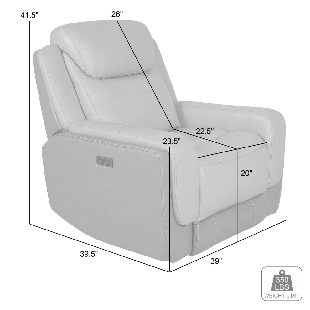 Rosalyn Zero Gravity Power Recliner in Silver and Gray Leather with Power Headrest By Armen Living | Recliners | Modishstore - 10