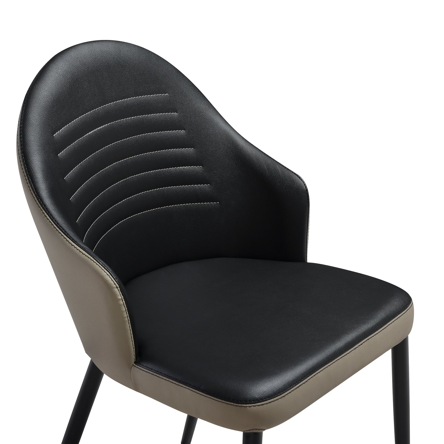 Rocco Upholstered Dining Chair in Taupe Gray and Black Faux Leather with Black Metal Legs - Set of 2 By Armen Living | Dining Chairs | Modishstore - 8