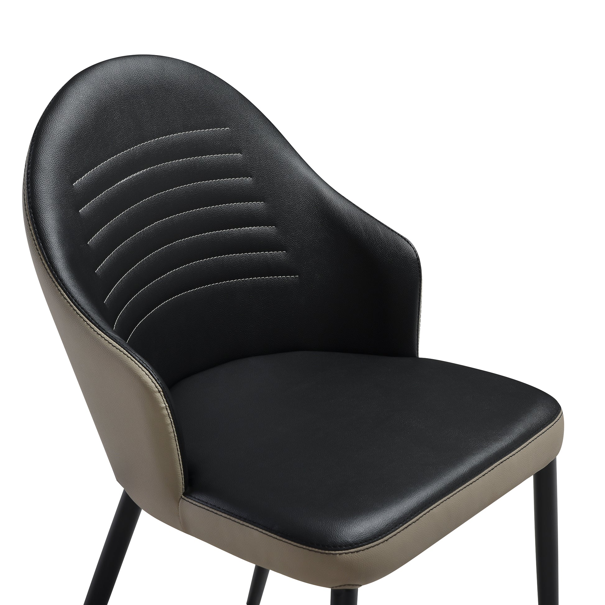 Rocco Upholstered Dining Chair in Taupe Gray and Black Faux Leather with Black Metal Legs - Set of 2 By Armen Living | Dining Chairs | Modishstore - 8