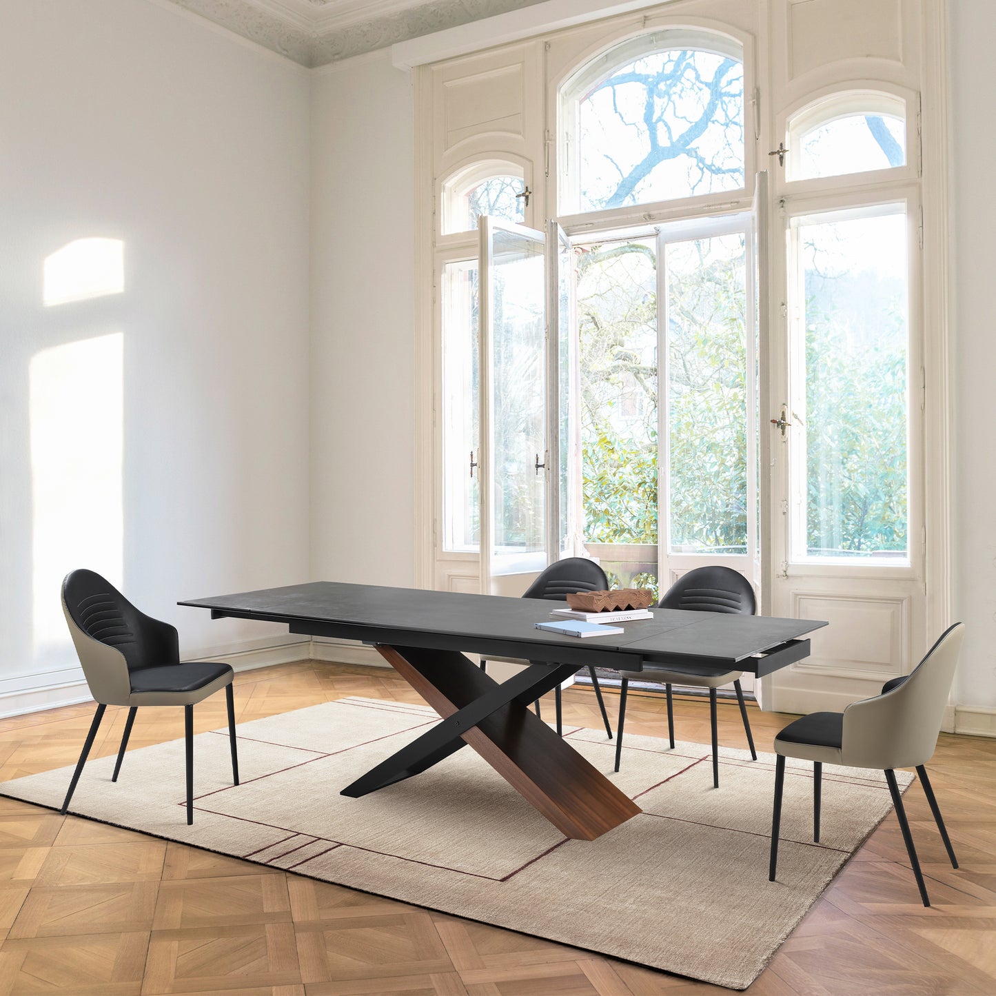 Rocco Upholstered Dining Chair in Taupe Gray and Black Faux Leather with Black Metal Legs - Set of 2 By Armen Living | Dining Chairs | Modishstore - 2