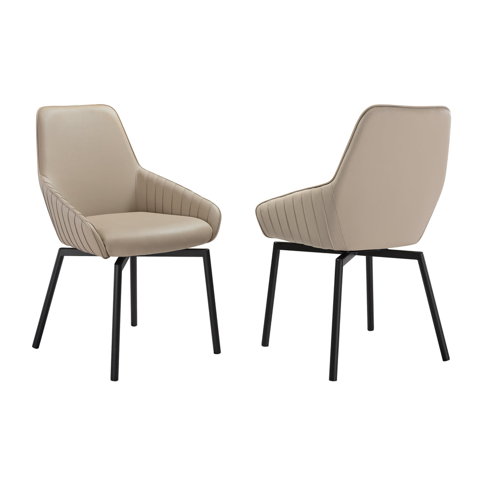 Shilo Swivel Upholstered Dining Chair in Champagne Faux Leather with Black Metal Legs - Set of 2 By Armen Living | Dining Chairs | Modishstore - 3