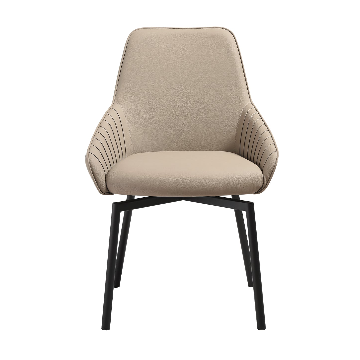 Shilo Swivel Upholstered Dining Chair in Champagne Faux Leather with Black Metal Legs - Set of 2 By Armen Living | Dining Chairs | Modishstore - 5