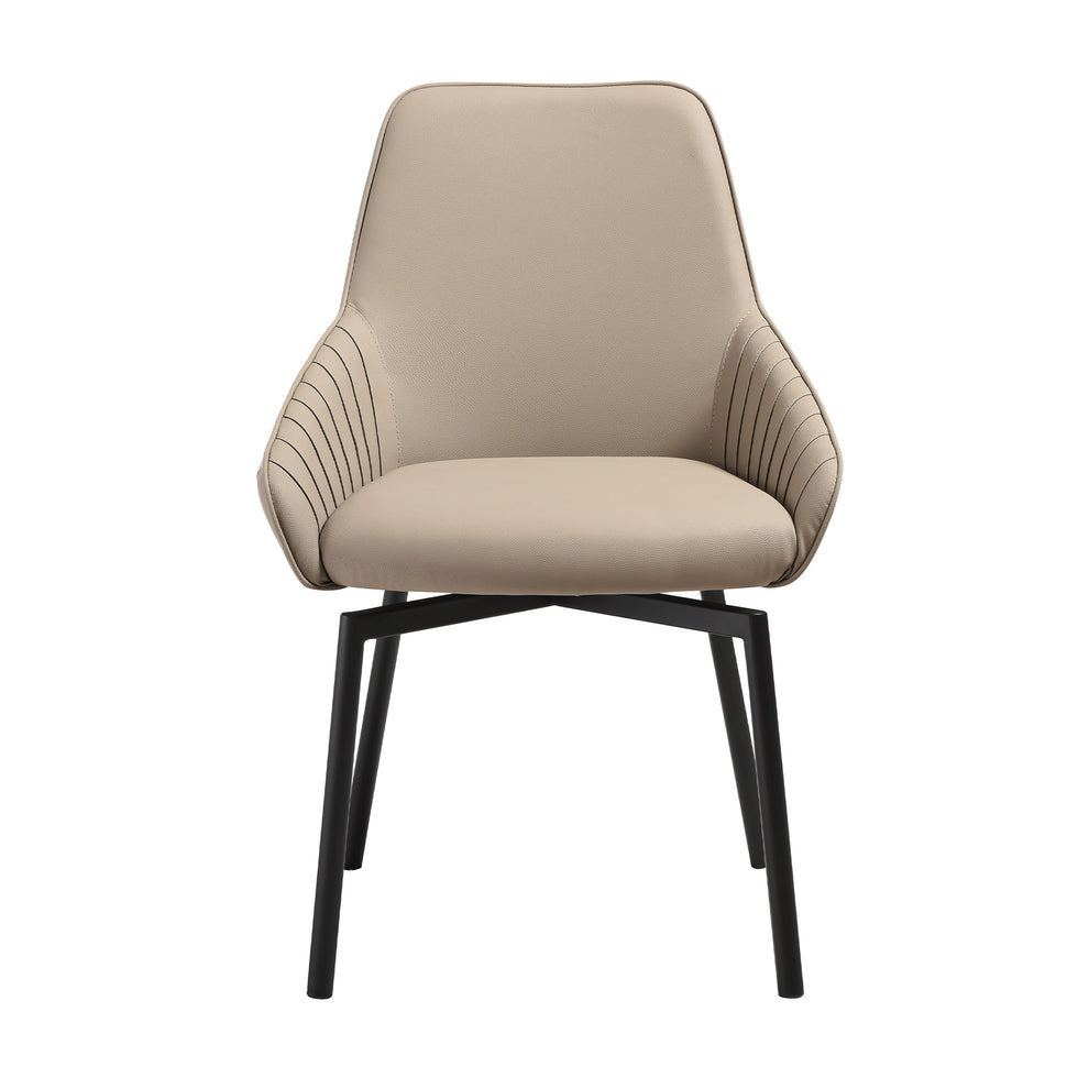 Shilo Swivel Upholstered Dining Chair in Champagne Faux Leather with Black Metal Legs - Set of 2 By Armen Living | Dining Chairs | Modishstore - 5