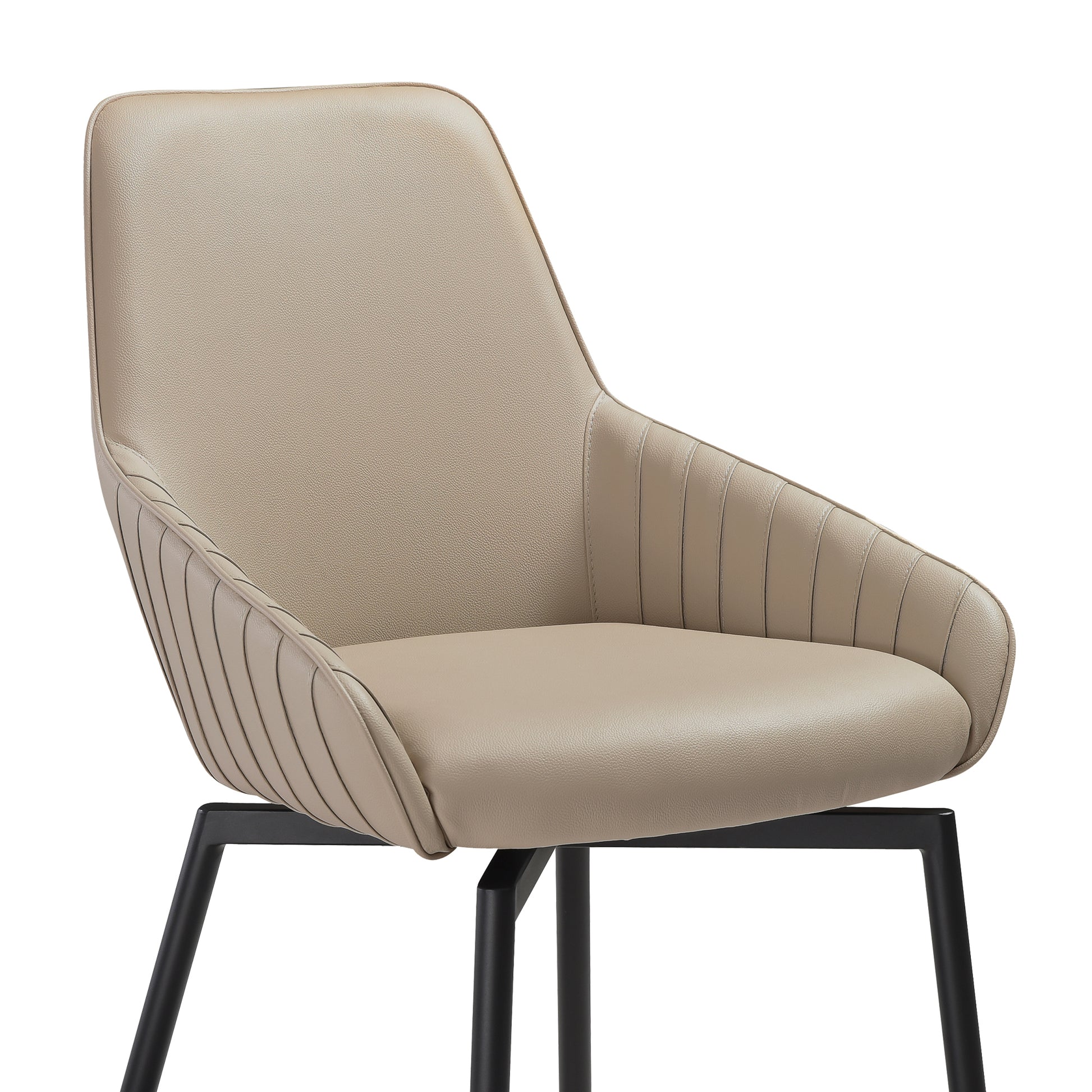 Shilo Swivel Upholstered Dining Chair in Champagne Faux Leather with Black Metal Legs - Set of 2 By Armen Living | Dining Chairs | Modishstore - 7