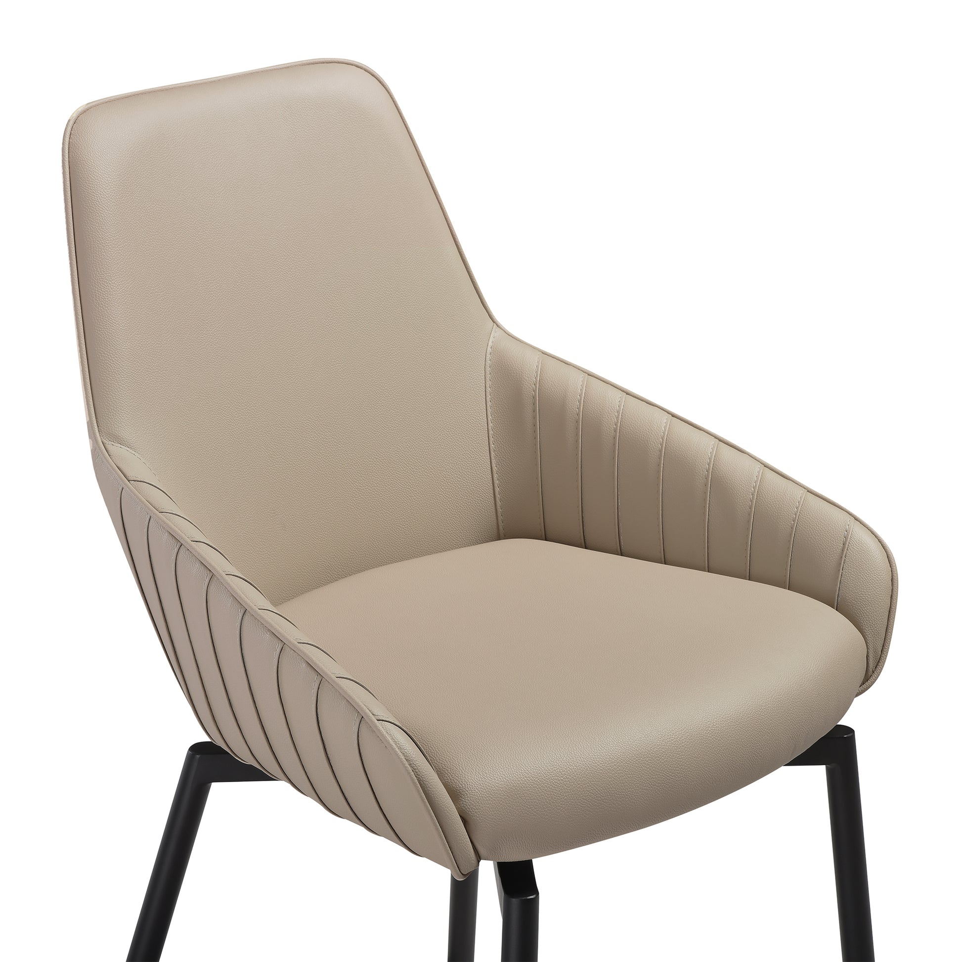 Shilo Swivel Upholstered Dining Chair in Champagne Faux Leather with Black Metal Legs - Set of 2 By Armen Living | Dining Chairs | Modishstore - 8