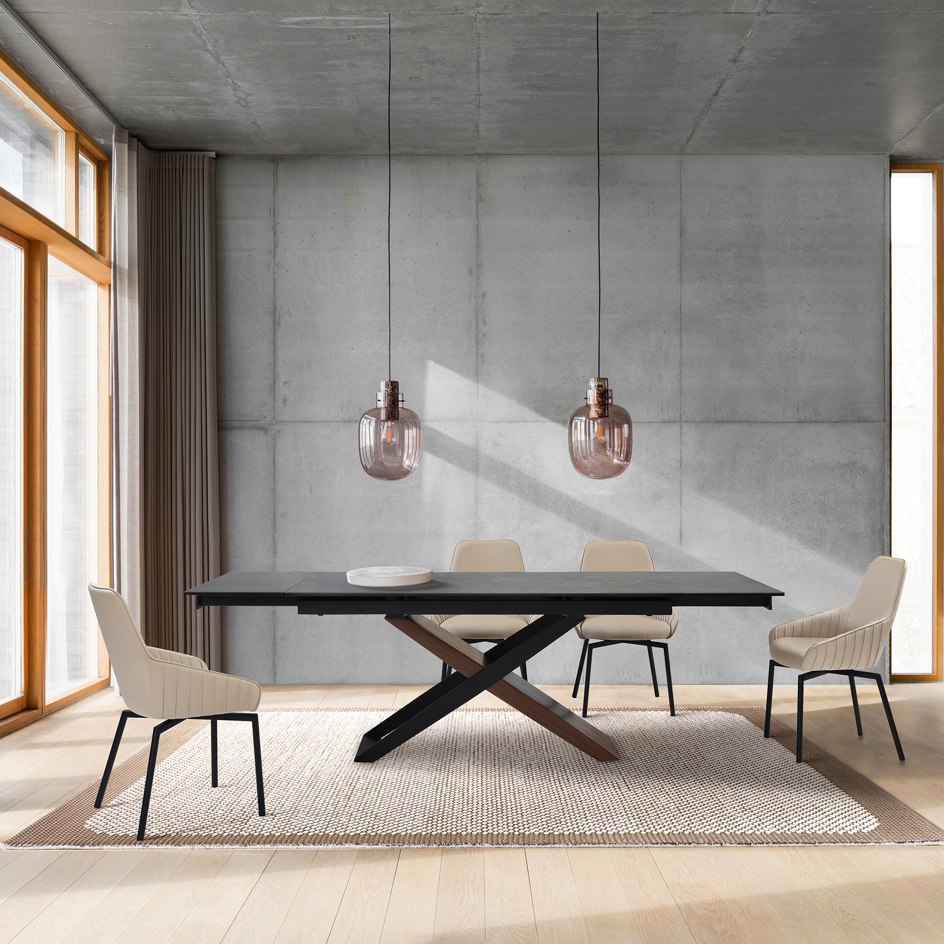 Shilo Swivel Upholstered Dining Chair in Champagne Faux Leather with Black Metal Legs - Set of 2 By Armen Living | Dining Chairs | Modishstore - 2