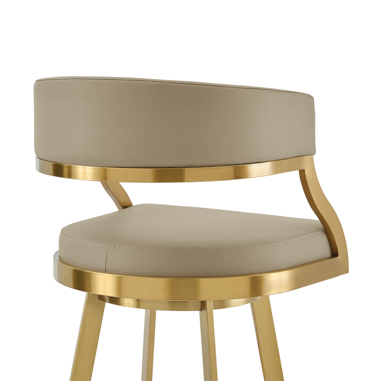 Saturn 26" Swivel Counter Stool with Gold Brushed Stainless Steel and Light Sand Faux Leather By Armen Living | Bar Stools | Modishstore - 6