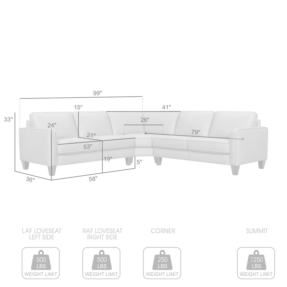 Summit 3 Piece Pewter Leather Sectional Sofa By Armen Living | Sectional | Modishstore - 8
