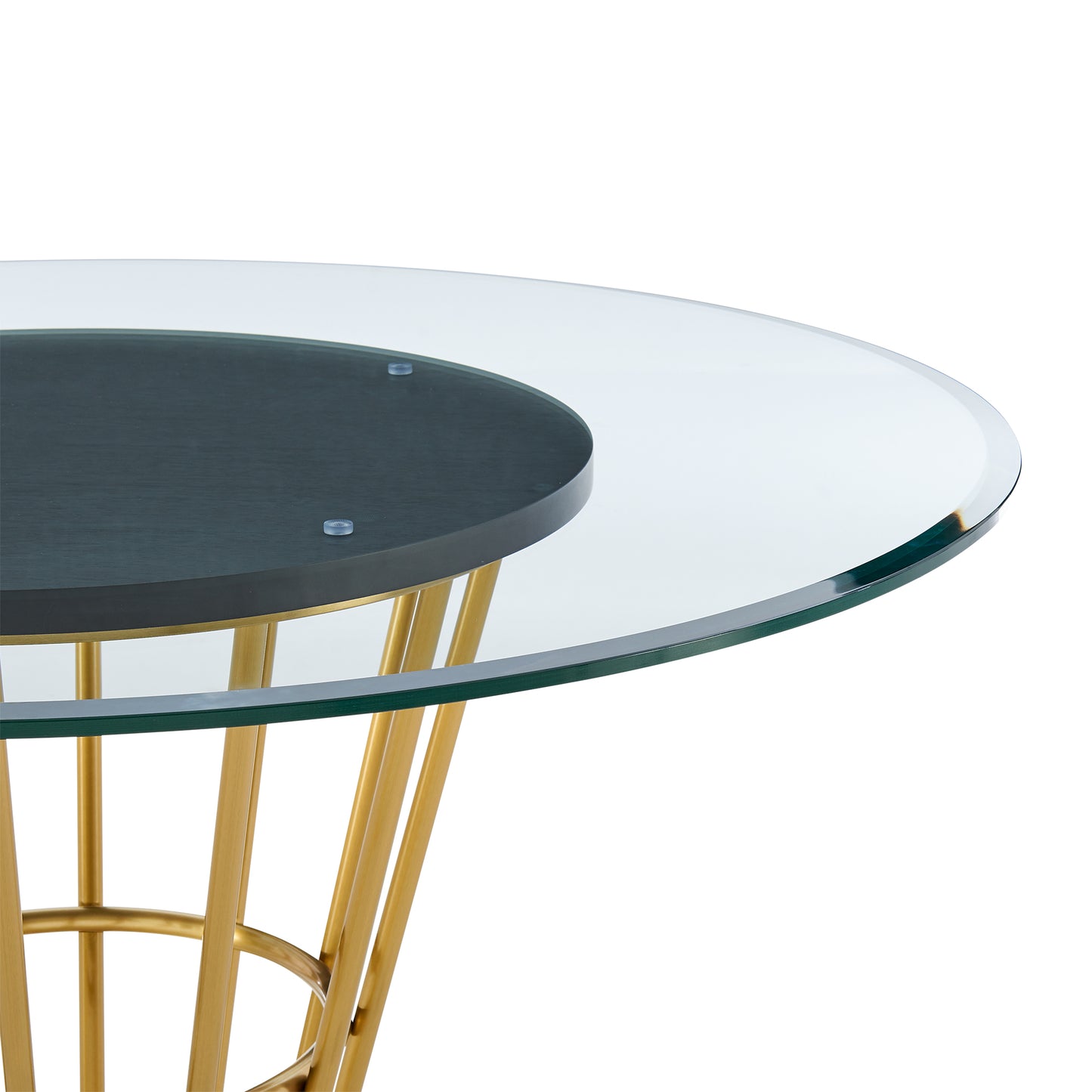 Veronica 48" Round Dining Table in Gold Stainless Steel Base with Walnut Panel and Glass Tabletop By Armen Living | Dining Tables | Modishstore - 5