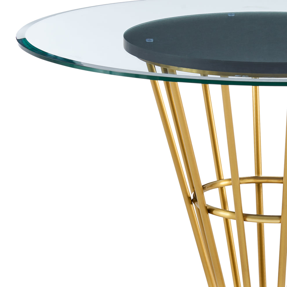 Veronica 48" Round Dining Table in Gold Stainless Steel Base with Walnut Panel and Glass Tabletop By Armen Living | Dining Tables | Modishstore - 6