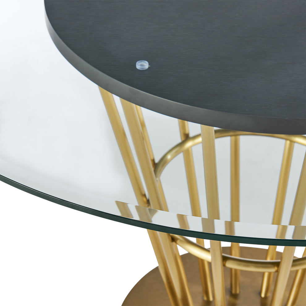 Veronica 48" Round Dining Table in Gold Stainless Steel Base with Walnut Panel and Glass Tabletop By Armen Living | Dining Tables | Modishstore - 7