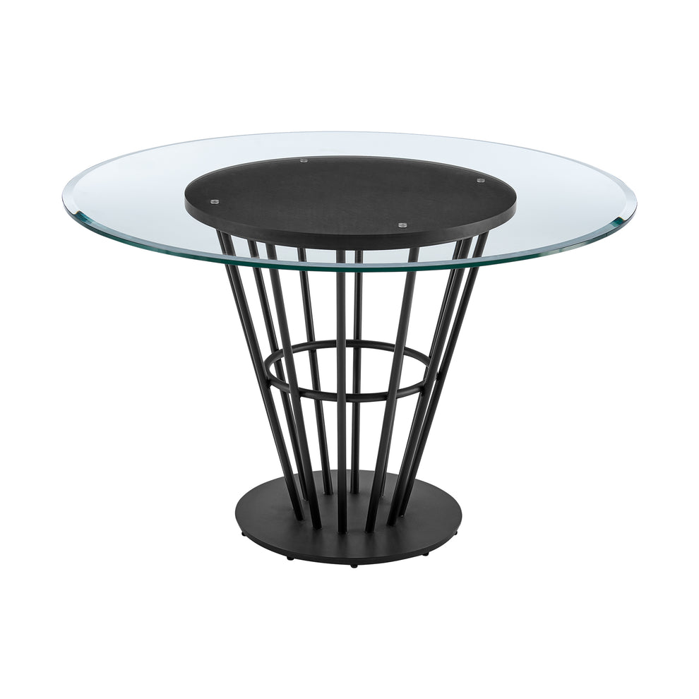 Veronica 48" Round Dining Table in Black Iron Base with Walnut Panel and Glass Tabletop By Armen Living | Dining Tables | Modishstore - 4