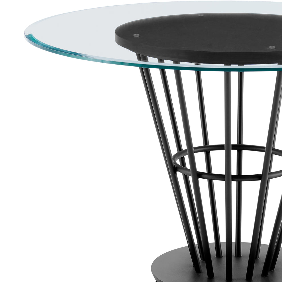 Veronica 48" Round Dining Table in Black Iron Base with Walnut Panel and Glass Tabletop By Armen Living | Dining Tables | Modishstore - 6