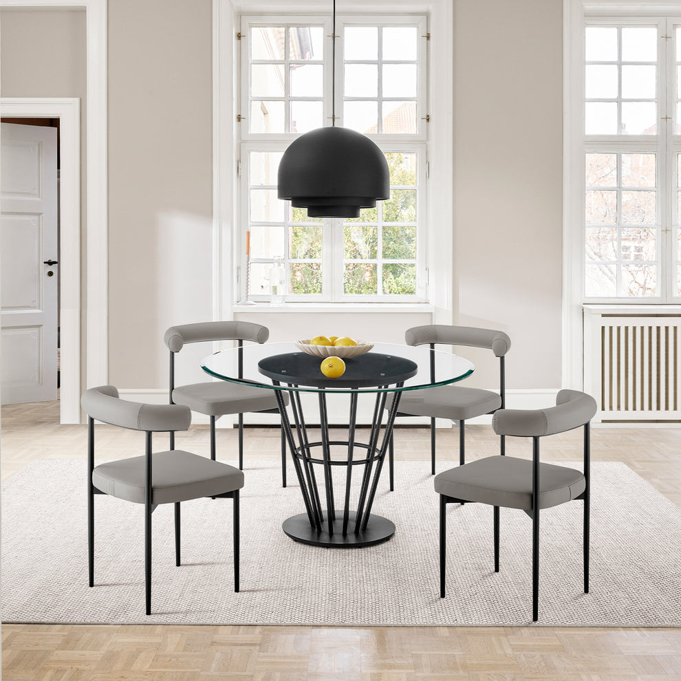 Veronica 48" Round Dining Table in Black Iron Base with Walnut Panel and Glass Tabletop By Armen Living | Dining Tables | Modishstore - 2