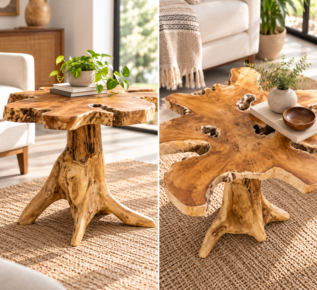 Teak Wood Slice Live Edge Accent Tables by Artisan Living