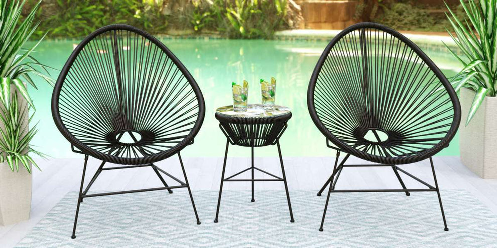 LeisureMod Montara 3 Piece Outdoor Lounge Patio Chair With Glass Top Table | Outdoor Chairs | Modishstore