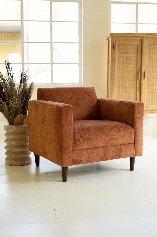 Chenille Boucle Club Chair-Rust By Kalalou | Armchairs | Modishstore