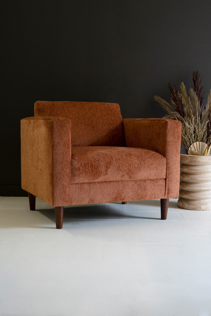 Chenille Boucle Club Chair-Rust By Kalalou | Armchairs | Modishstore - 3