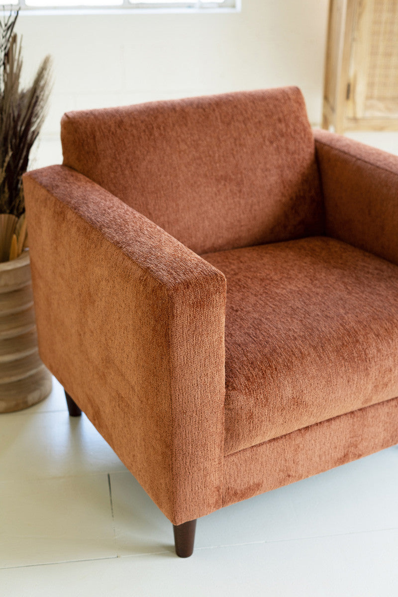 Chenille Boucle Club Chair-Rust By Kalalou | Armchairs | Modishstore - 2