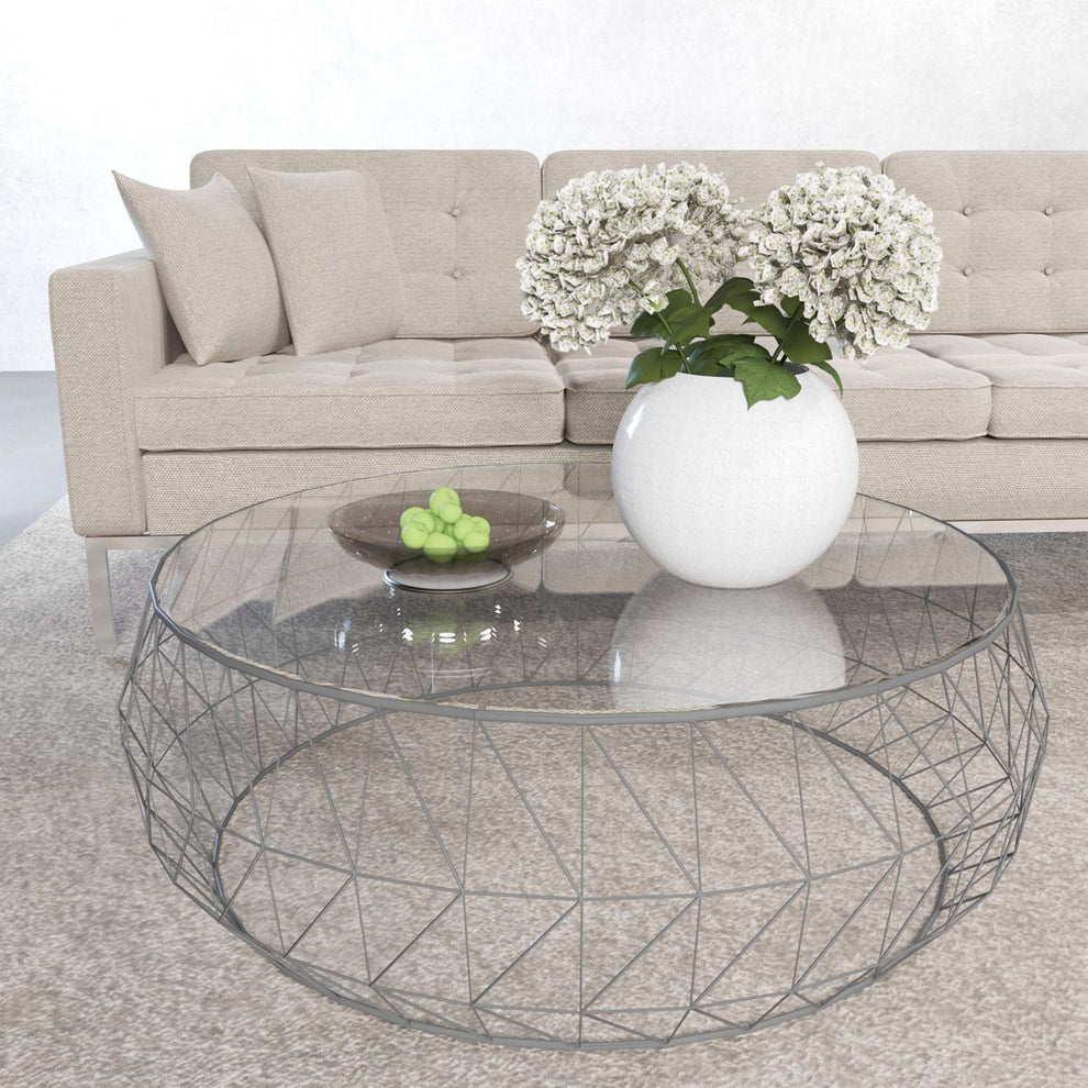 LeisureMod Malibu Modern Round Glass Top Coffee Table With Metal Base | Coffee Tables | Modishstore - 22