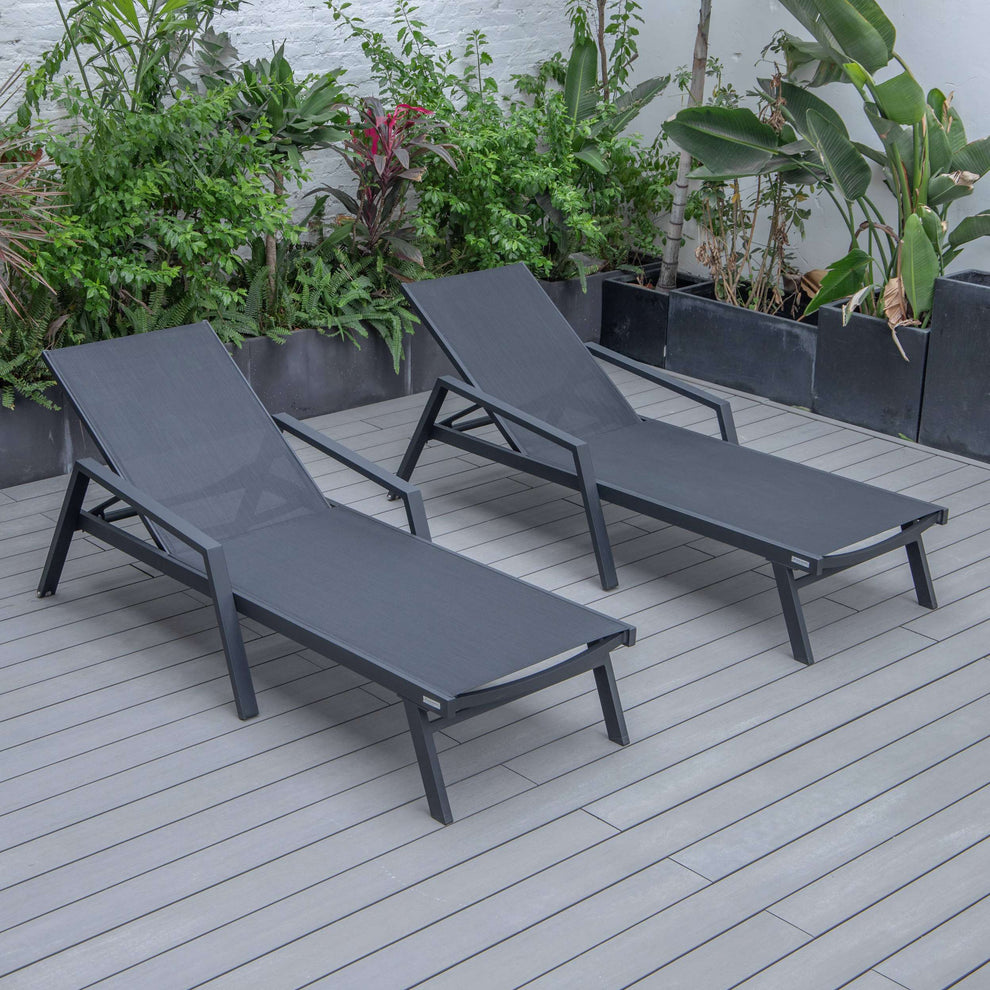 LeisureMod Marlin Patio Chaise Lounge Chair With Armrests in Black Aluminum Frame, Set of 2 | Outdoor Chaise Lounges | Modishstore - 3