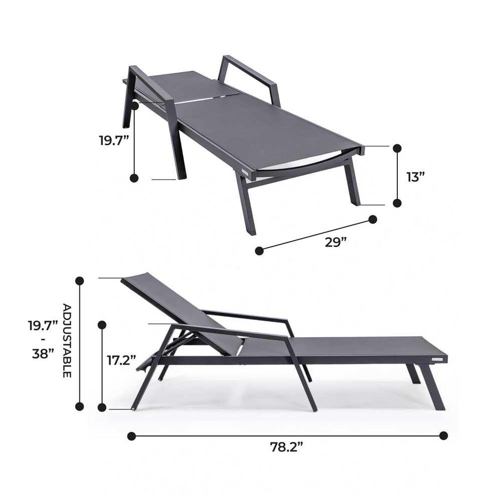 LeisureMod Marlin Patio Chaise Lounge Chair With Armrests in Black Aluminum Frame, Set of 2 | Outdoor Chaise Lounges | Modishstore - 5