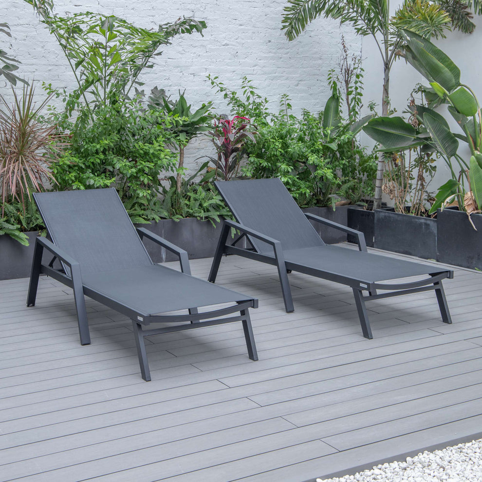 LeisureMod Marlin Patio Chaise Lounge Chair With Armrests in Black Aluminum Frame, Set of 2 | Outdoor Chaise Lounges | Modishstore - 14