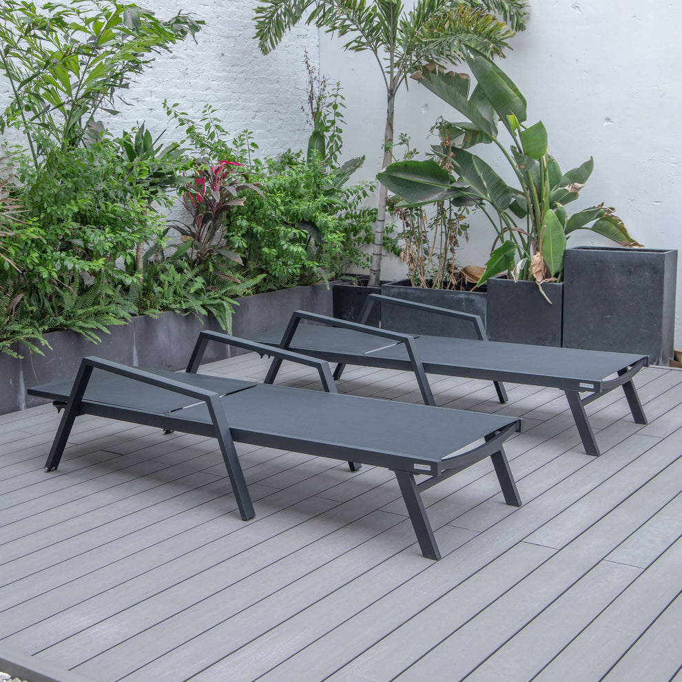 LeisureMod Marlin Patio Chaise Lounge Chair With Armrests in Black Aluminum Frame, Set of 2 | Outdoor Chaise Lounges | Modishstore - 13