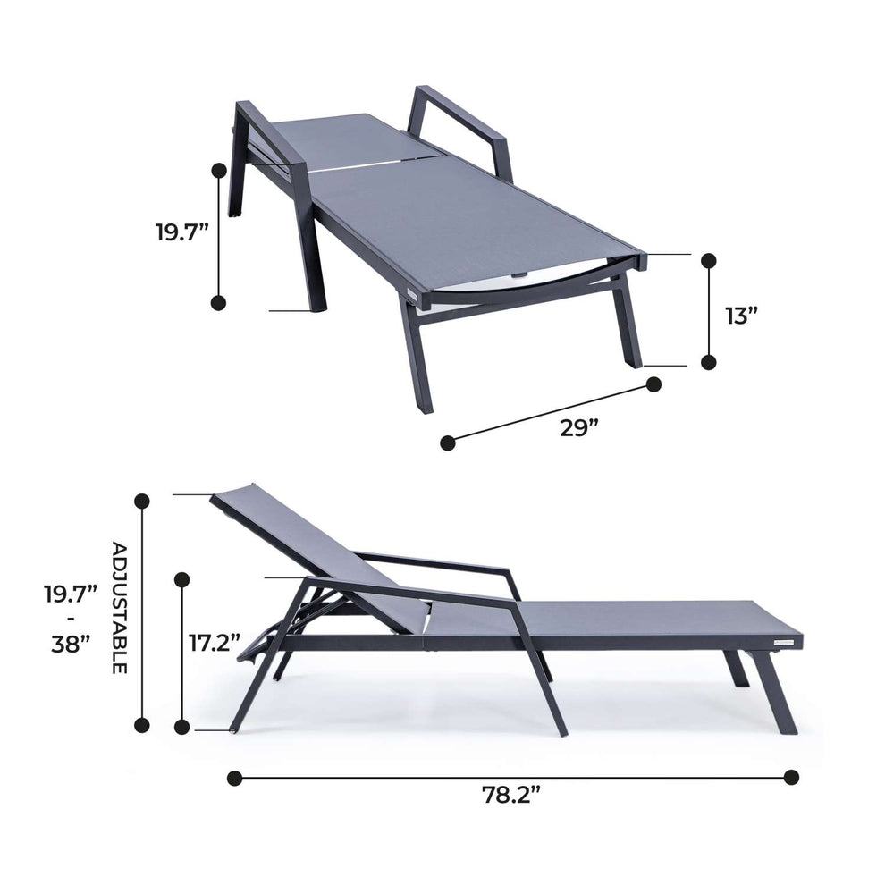 LeisureMod Marlin Patio Chaise Lounge Chair With Armrests in Black Aluminum Frame, Set of 2 | Outdoor Chaise Lounges | Modishstore - 26