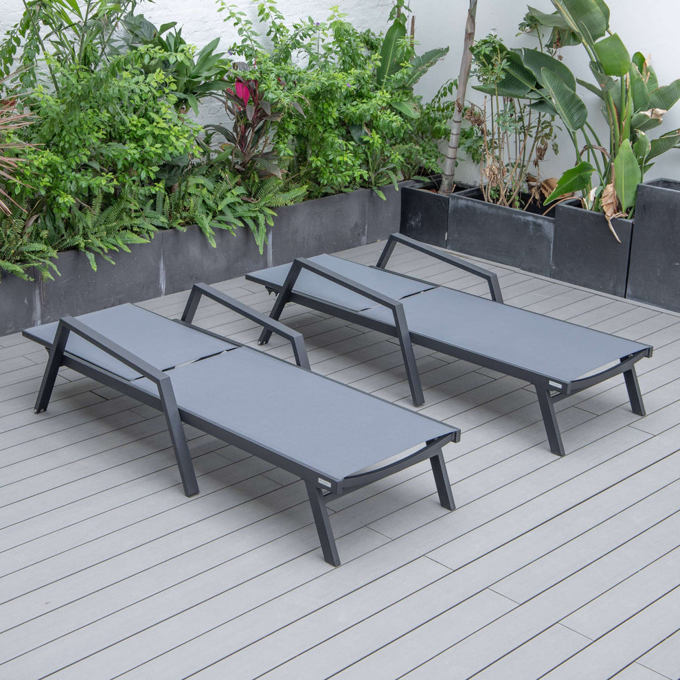 LeisureMod Marlin Patio Chaise Lounge Chair With Armrests in Black Aluminum Frame, Set of 2 | Outdoor Chaise Lounges | Modishstore - 24