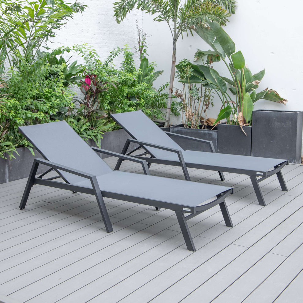 LeisureMod Marlin Patio Chaise Lounge Chair With Armrests in Black Aluminum Frame, Set of 2 | Outdoor Chaise Lounges | Modishstore - 37