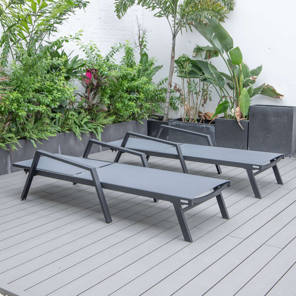 LeisureMod Marlin Patio Chaise Lounge Chair With Armrests in Black Aluminum Frame, Set of 2 | Outdoor Chaise Lounges | Modishstore - 38