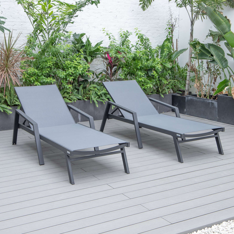 LeisureMod Marlin Patio Chaise Lounge Chair With Armrests in Black Aluminum Frame, Set of 2 | Outdoor Chaise Lounges | Modishstore - 36