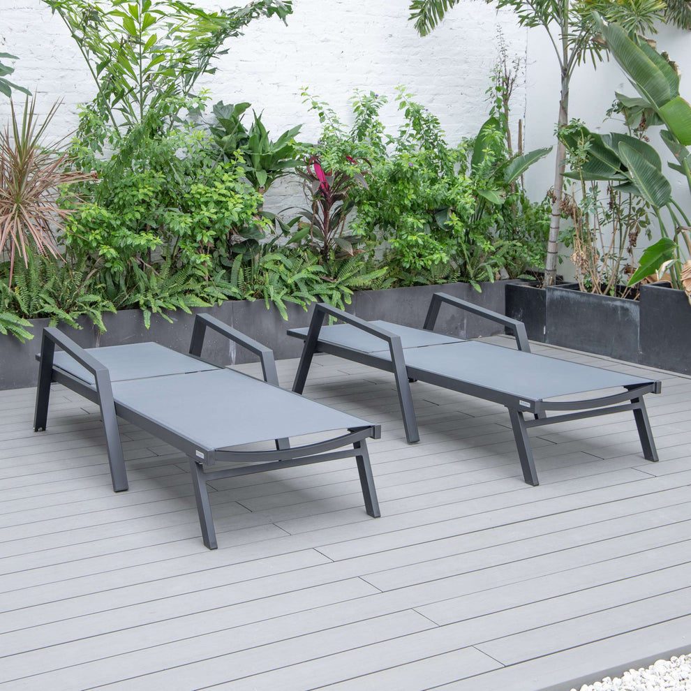 LeisureMod Marlin Patio Chaise Lounge Chair With Armrests in Black Aluminum Frame, Set of 2 | Outdoor Chaise Lounges | Modishstore - 35