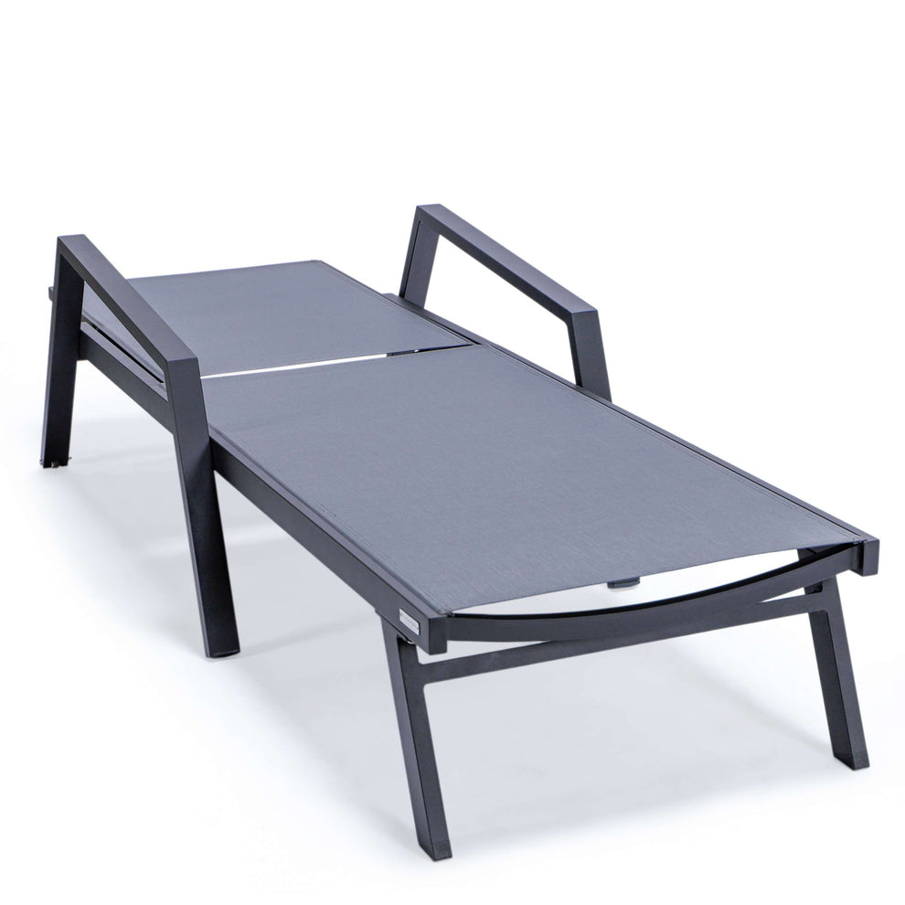 LeisureMod Marlin Patio Chaise Lounge Chair With Armrests in Black Aluminum Frame, Set of 2 | Outdoor Chaise Lounges | Modishstore - 33