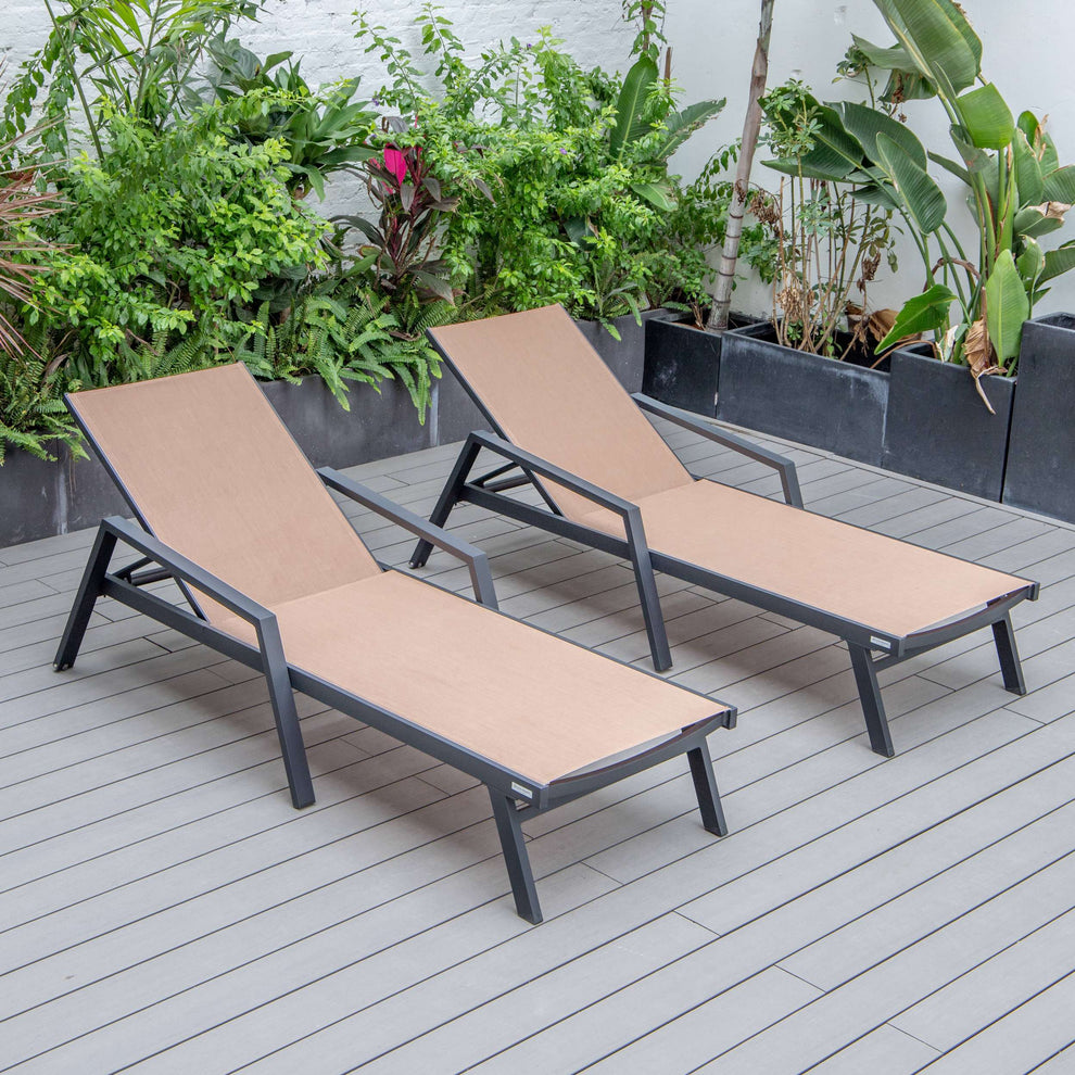 LeisureMod Marlin Patio Chaise Lounge Chair With Armrests in Black Aluminum Frame, Set of 2 | Outdoor Chaise Lounges | Modishstore - 51