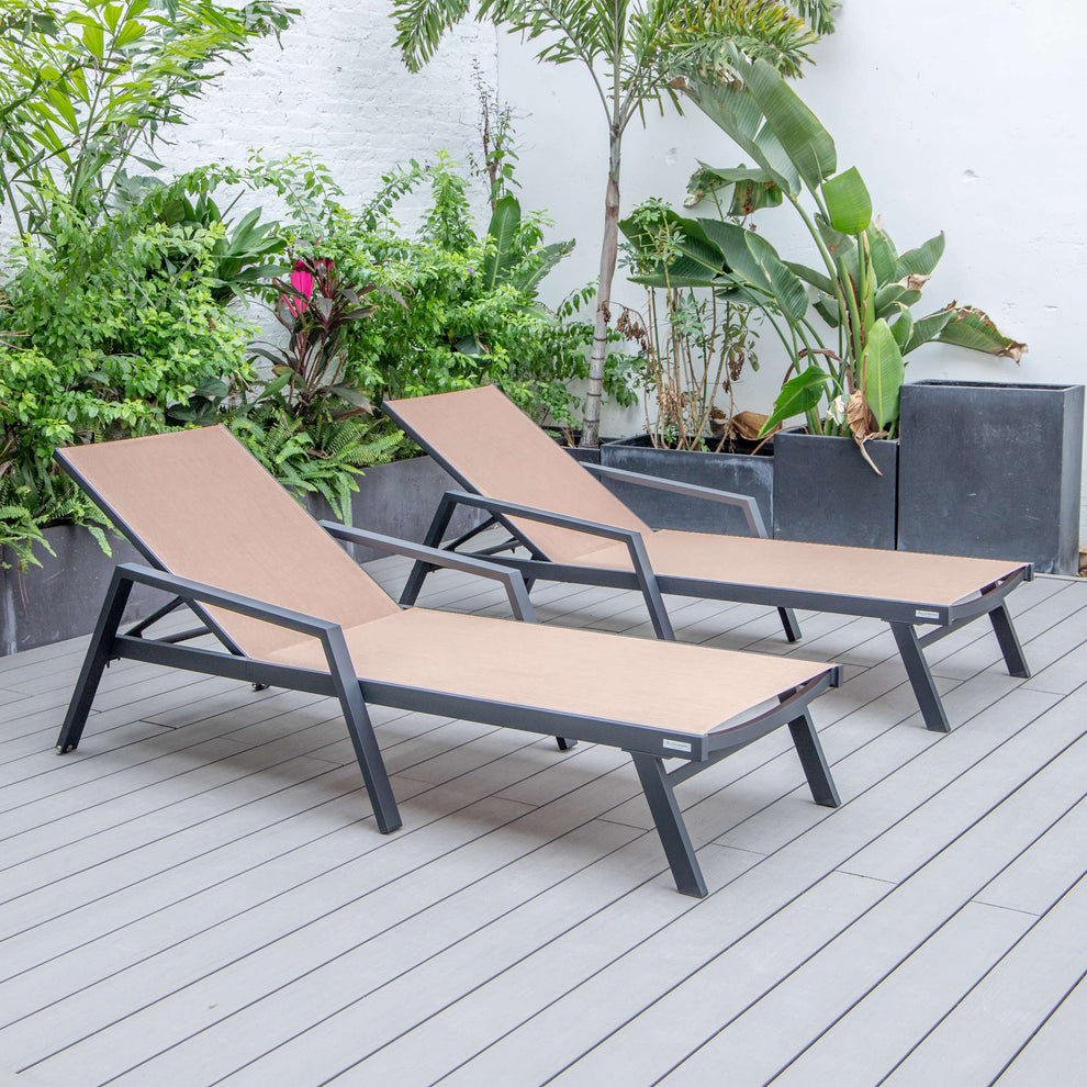 LeisureMod Marlin Patio Chaise Lounge Chair With Armrests in Black Aluminum Frame, Set of 2 | Outdoor Chaise Lounges | Modishstore - 63