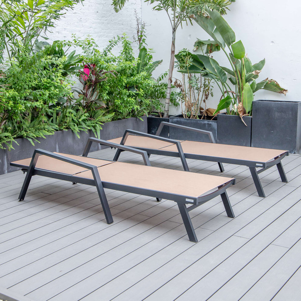 LeisureMod Marlin Patio Chaise Lounge Chair With Armrests in Black Aluminum Frame, Set of 2 | Outdoor Chaise Lounges | Modishstore - 64