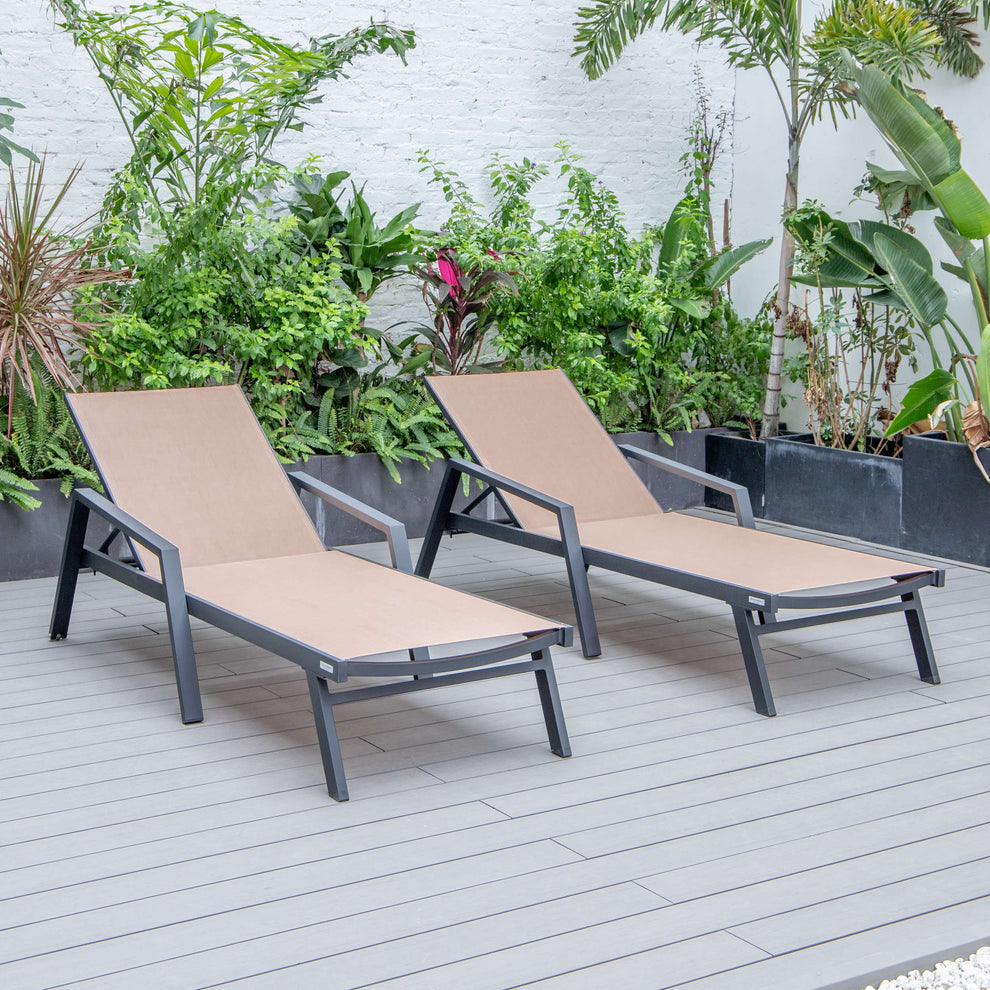 LeisureMod Marlin Patio Chaise Lounge Chair With Armrests in Black Aluminum Frame, Set of 2 | Outdoor Chaise Lounges | Modishstore - 62