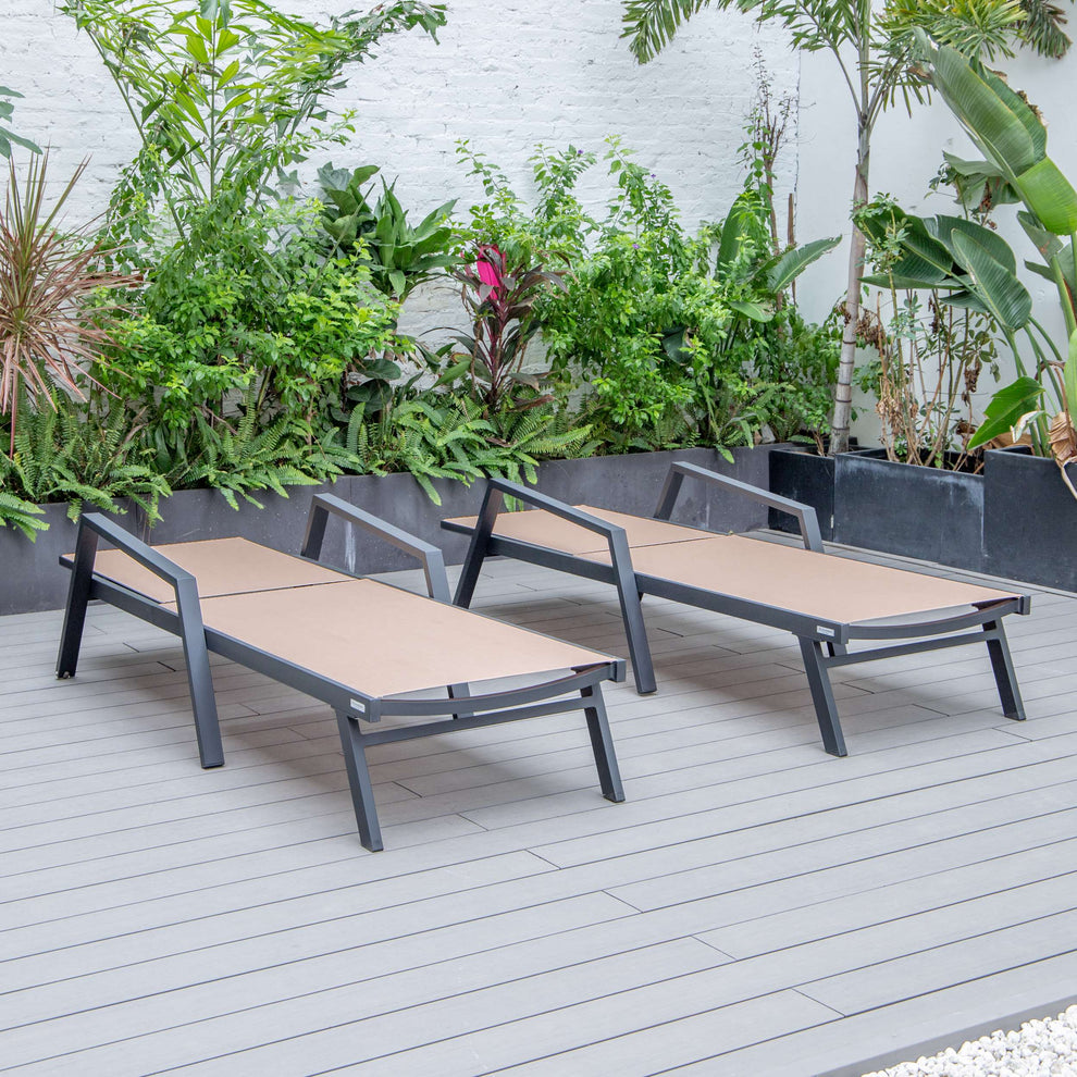LeisureMod Marlin Patio Chaise Lounge Chair With Armrests in Black Aluminum Frame, Set of 2 | Outdoor Chaise Lounges | Modishstore - 61