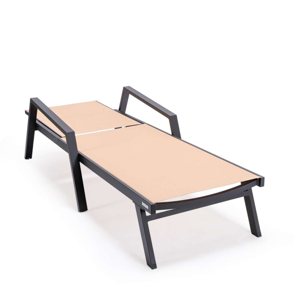 LeisureMod Marlin Patio Chaise Lounge Chair With Armrests in Black Aluminum Frame, Set of 2 | Outdoor Chaise Lounges | Modishstore - 57