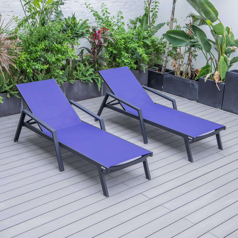 LeisureMod Marlin Patio Chaise Lounge Chair With Armrests in Black Aluminum Frame, Set of 2 | Outdoor Chaise Lounges | Modishstore - 77